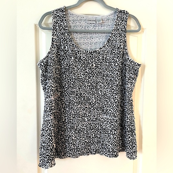 Chico’s Black & White Ruffle Tiered Sleeveless Blouse Women’s Size Large - Picture 1 of 14